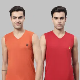 Vimal Jonney Rust & Red Sleeveless Lounge T-Shirt - Pack of 2 image 1