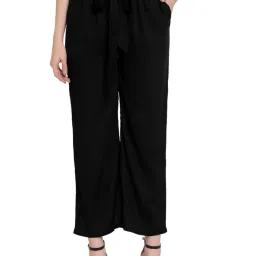PATRORNA Black Mid Rise Relaxed Fit Paperbag Culottes Trousers image 1