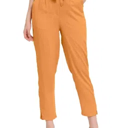 PATRORNA Peach Mid Rise Slim Fit Cigarette Trousers image 1