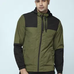 Byford By Pantaloons Olive Regular Fit Colour Block Sports Hoodie image 1