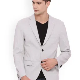 Basics Men Grey Solid Single-Breasted Casual Blazer-picture-34
