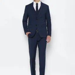 Louis Philippe Permapress Navy Slim Fit Textured Three Piece Suit image 1