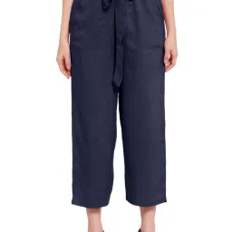 PATRORNA Navy Mid Rise Regular Fit Culottes Trousers image 1