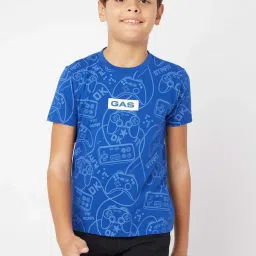 Gas Kids Blue Cotton Printed T-Shirt image 1