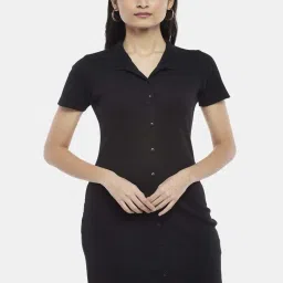 People by Pantaloons Black Cotton Shirt Dress image 1