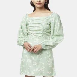 People by Pantaloons Green Floral Print A-Line Dress image 1