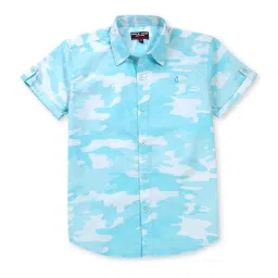 Gini & Jony Kids Blue & White Cotton Printed Shirt image 1