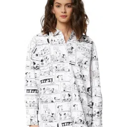 The Souled Store White & Black Peanuts: Comic Printed Shirt image 1