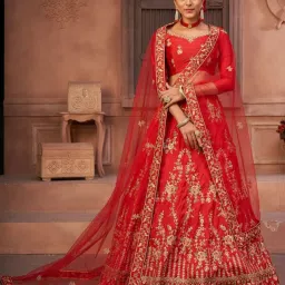 Atsevam Red Embroidered Semi-Stitched Lehenga Choli Set With Dupatta image 1