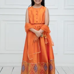 NEUDIS Kids Orange Regular Fit Lehenga Cholis image 1