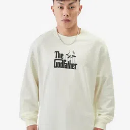 The Souled Store White Graphic Print Oversized The Godfather: Honor T-Shirt-image-13