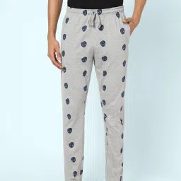 Ajile By Pantaloons Light Grey Melange Cotton Slim Fit Printed Lounge Pants image 1