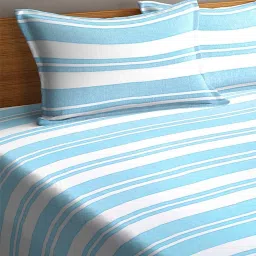 Klotthe Stripes Blue & White 300 TC Cotton King Bedsheet with 2 Pillow Covers image 3