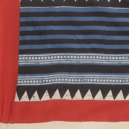 Kalakari India Off-White & Blue Cotton Printed Saree With Unstitched Blouse image 5