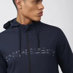 Van Heusen Flex Navy Blue Regular Fit Printed Hooded Jacket image 4