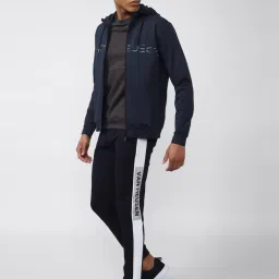 Van Heusen Flex Navy Blue Regular Fit Printed Hooded Jacket image 5