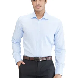Park Avenue Blue Slim Fit Texture Shirt image 1