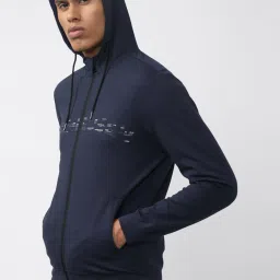 Van Heusen Flex Navy Blue Regular Fit Printed Hooded Jacket image 3