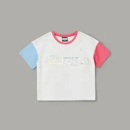 KAPPA Girls White Cotton Color Block T-Shirt-image-0