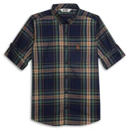 Cantabil Kids Navy & Green Checks Full Sleeves Shirt image 1