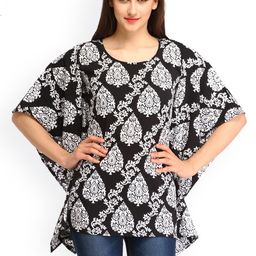 Cottinfab Women Black Printed Kaftan Top-picture-4
