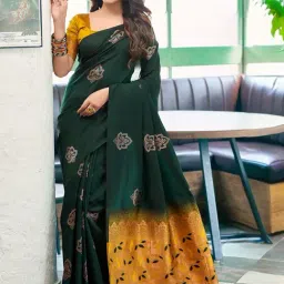 Satrani Green & Yellow Silk Woven Saree With Unstitched Blouse-image-48