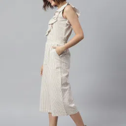 StyleStone Beige & White Striped Jumpsuit image 3