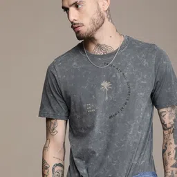 WROGN Pure Cotton Printed Speckled Detailed Slim Fit T-shirt-picture-49