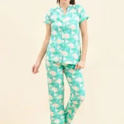 Sweet Dreams Aqua Blue Geometric Print Shirt With Pyjamas-picture-19