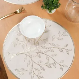 HOSTA HOMES Self Designed Printed Cream Gold PVC Table Placemats - Set of 2 image 1