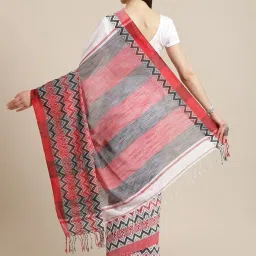 Kalakari India White Cotton Woven Saree With Unstitched Blouse image 2