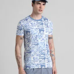 Jack & Jones Blue Ashes Cotton Slim Fit Printed T-Shirt-picture-23