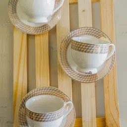 Goodhomes Printed White Porcelain Tea Cup & Saucer - Set of 6 (180ml) image 2