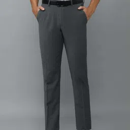 Louis Philippe Permapress Grey Slim Fit Texture Trousers image 1