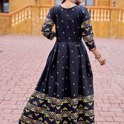 HERE&NOW Women Printed Round Neck Embroidery Work Ethnic Dress image 3