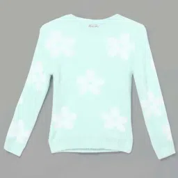 Fame Forever by Lifestyle Kids Mint Blue Floral Print Full Sleeves Sweater-picture-26