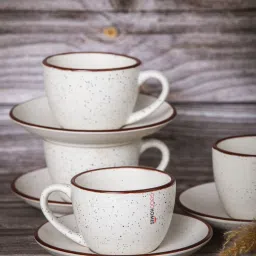 Goodhomes Color Bordered White Ceramic Tea Cup & Saucer - Set of 4 (200ml) image 1