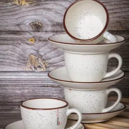 Goodhomes Color Bordered White Ceramic Tea Cup & Saucer - Set of 4 (200ml) image 2