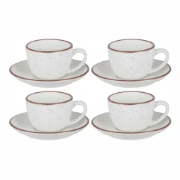 Goodhomes Color Bordered White Ceramic Tea Cup & Saucer - Set of 4 (200ml) image 3