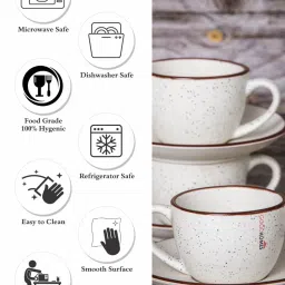 Goodhomes Color Bordered White Ceramic Tea Cup & Saucer - Set of 4 (200ml) image 5