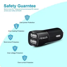 FEDUS Dual Port Rapid Car Charger with Quick Charge 3.1 Amp With Type-C USB Cable image 2