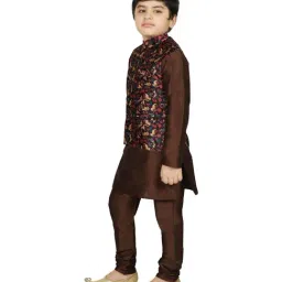 SG Yuvraj Kids Brown & Black Printed Full Sleeves Kurta Set image 3