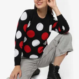 Campus Sutra Black & Red Polka Dots Sweater image 3
