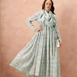 all about you Ethnic Motifs Printed Satin-Finish Festive Maxi Empire Dress with Scarf-picture-19