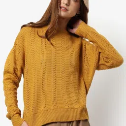 Campus Sutra Mustard Regular Fit Sweater image 1