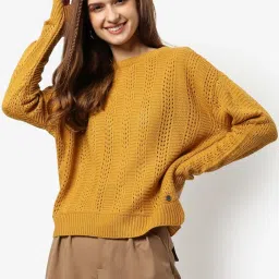 Campus Sutra Mustard Regular Fit Sweater image 3