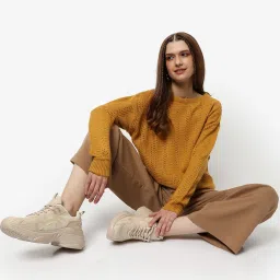 Campus Sutra Mustard Regular Fit Sweater image 4
