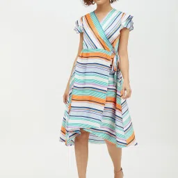StyleStone Multicolor Striped Fit & Flare Dress image 1