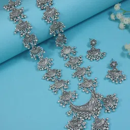 I Jewels Silver Plated Oxidised Jewellery Set-picture-39