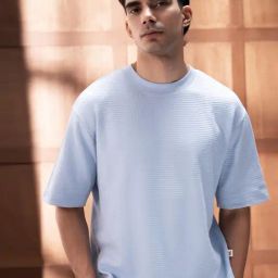 Andamen Blue Cotton Woven Design Relaxed Fit T-Shirt-picture-30